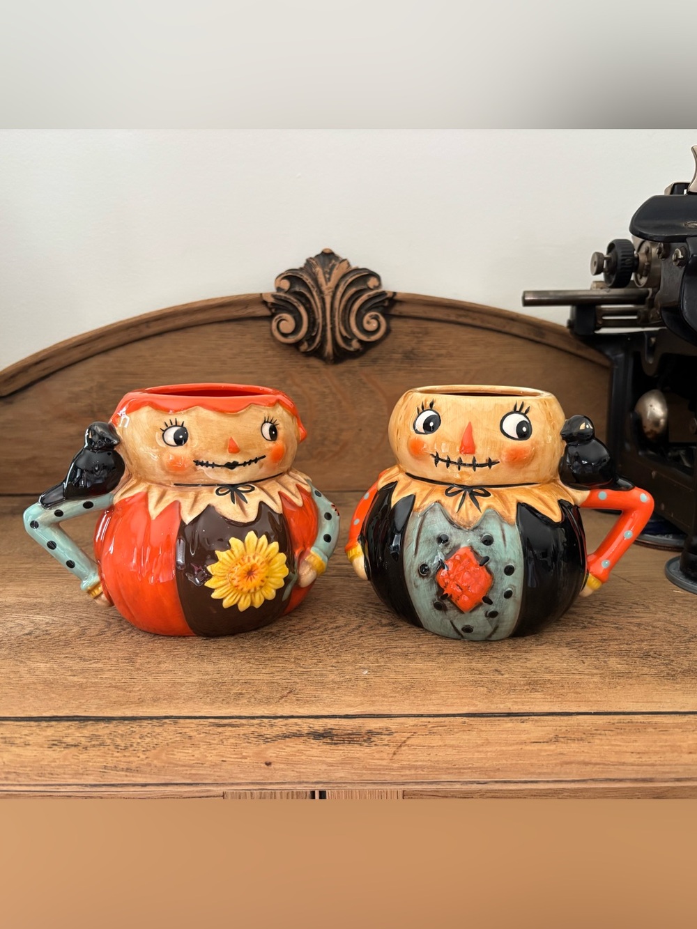 Johanna Parker Girl Boy Scarecrow Mugs Retro Fall Halloween Decor
